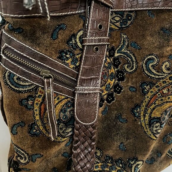 Tapestry brocade paisley gold brown fall colors shimmer purse bag - Picture 3 of 13